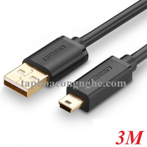 Ugreen 10386 3M màu Đen Cáp sạc truyền dữ liệu USB 2.0 sang MINI USB đầu mạ vàng US132 30010386